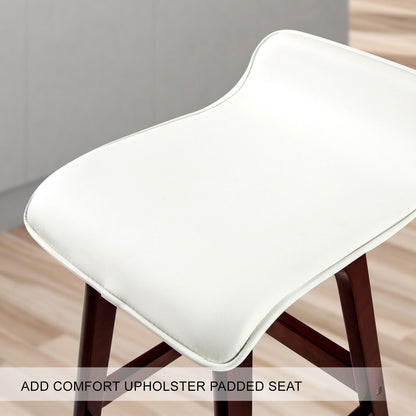4X Wooden Bar Stool Dining Chair Leather SOPHIA 65cm WHITE BROWN - Cosy Abode