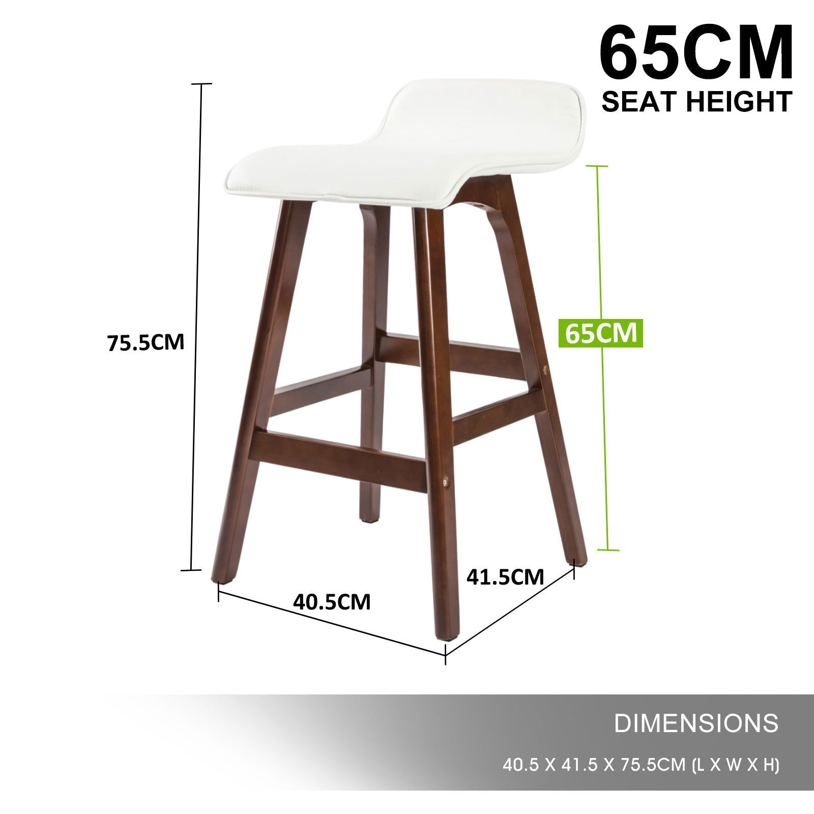 4X Wooden Bar Stool Dining Chair Leather SOPHIA 65cm WHITE BROWN - Cosy Abode