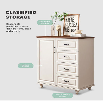 4 Chest of Drawers Storage Cabinet Tower Dresser Tallboy Drawer with Door - Cosy Abode