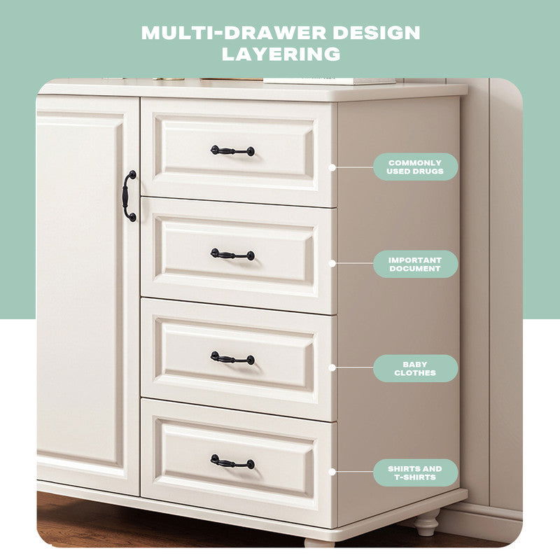 4 Chest of Drawers Storage Cabinet Tower Dresser Tallboy Drawer with Door - Cosy Abode