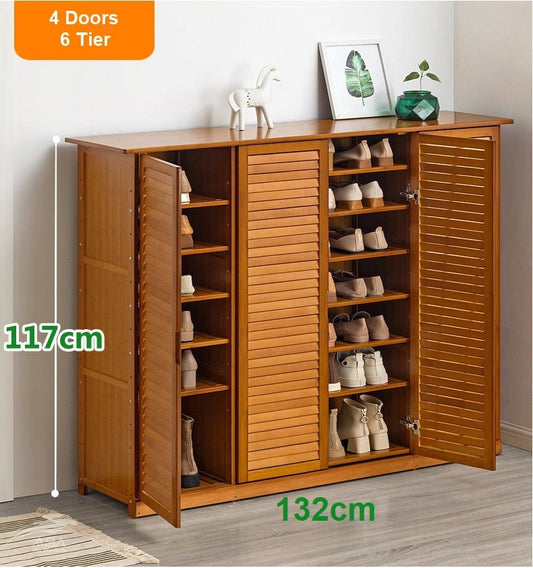 4 Doors 6 Tier without Drawer Tier Bamboo Large Capacity Storage Hallway Shelf Shoe Rack Cabinet - Cosy Abode