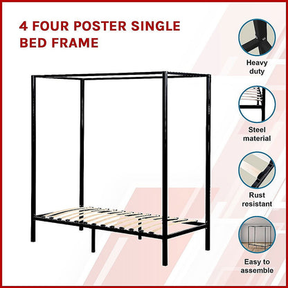 4 Four Poster Single Bed Frame - Cosy Abode