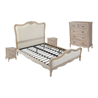 4 Pcs Bedroom Suite Oak Wood Plywood Veneer White Washed Finish in Queen Size - Cosy Abode