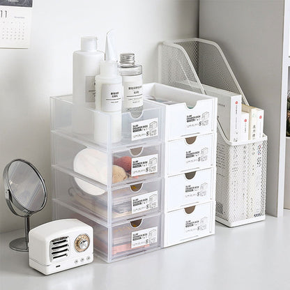 4 Pcs Set Stackable Desktop storage Box Drawer Transparent Plastic Stationery Cosmetic Organizer Box(White) - Cosy Abode