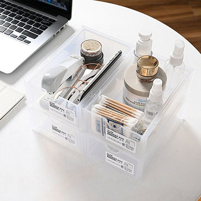4 Pcs Set Stackable Desktop storage Box Drawer Transparent Plastic Stationery Cosmetic Organizer Box(White) - Cosy Abode