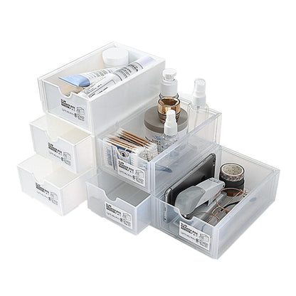 4 Pcs Set Stackable Desktop storage Box Drawer Transparent Plastic Stationery Cosmetic Organizer Box(White) - Cosy Abode