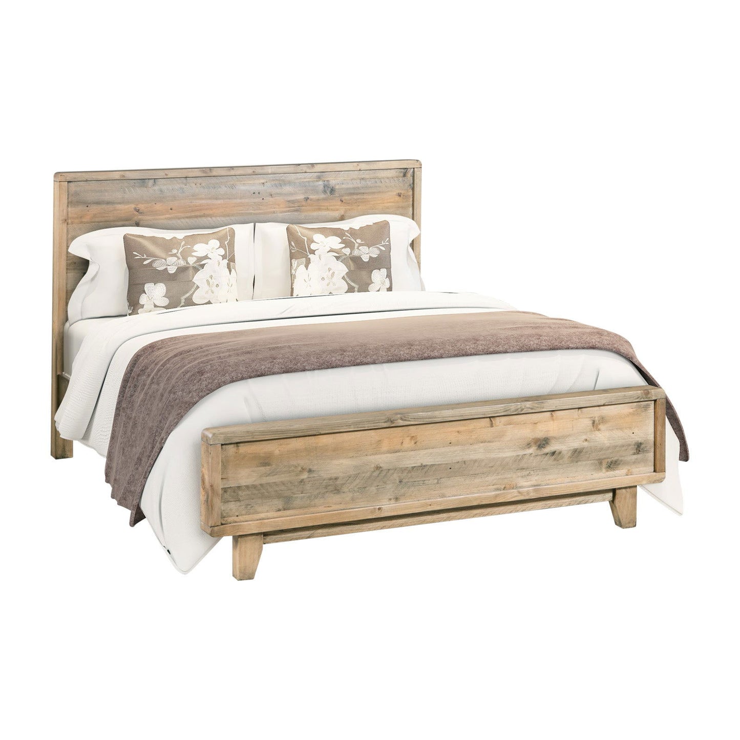 4 Pieces Bedroom Suite Double Size in Solid Wood Antique Design Light Brown Bed, Bedside Table & Tallboy - Cosy Abode