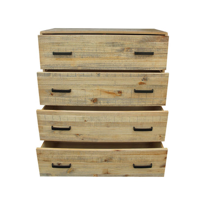 4 Pieces Bedroom Suite Double Size in Solid Wood Antique Design Light Brown Bed, Bedside Table & Tallboy - Cosy Abode