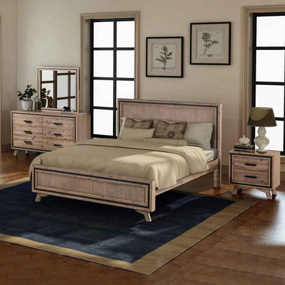 4 Pieces Bedroom Suite King Size Silver Brush in Acacia Wood Construction Bed, Bedside Table & Dresser - Cosy Abode