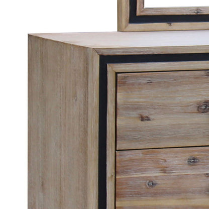 4 Pieces Bedroom Suite King Size Silver Brush in Acacia Wood Construction Bed, Bedside Table & Dresser - Cosy Abode