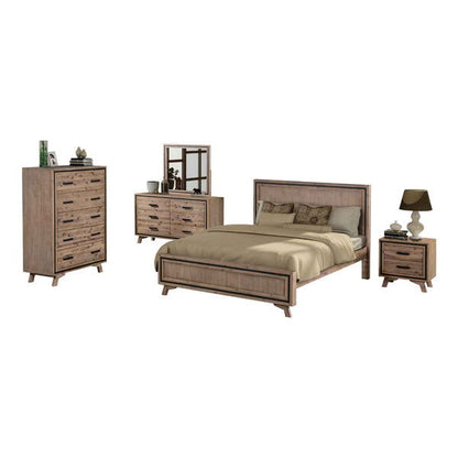 4 Pieces Bedroom Suite King Size Silver Brush in Acacia Wood Construction Bed, Bedside Table & Tallboy - Cosy Abode