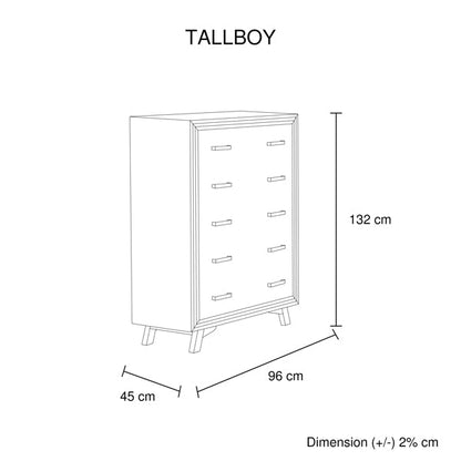 4 Pieces Bedroom Suite King Size Silver Brush in Acacia Wood Construction Bed, Bedside Table & Tallboy - Cosy Abode