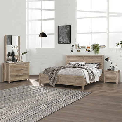 4 Pieces Bedroom Suite Natural Wood Like MDF Structure Double Size Oak Colour Bed, Bedside Table & Dresser - Cosy Abode