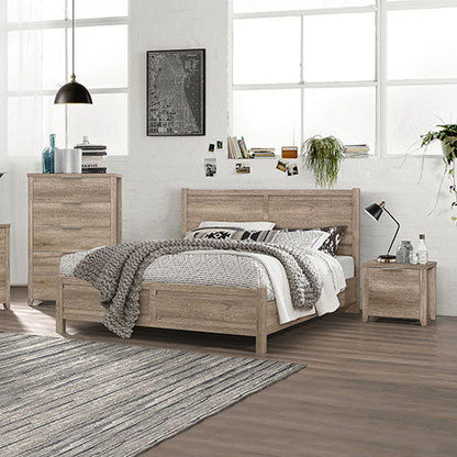 4 Pieces Bedroom Suite Natural Wood Like MDF Structure Queen Size Oak Colour Bed, Bedside Table & Tallboy - Cosy Abode
