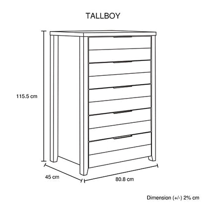 4 Pieces Bedroom Suite Natural Wood Like MDF Structure Queen Size Oak Colour Bed, Bedside Table & Tallboy - Cosy Abode