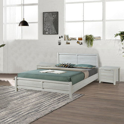 4 Pieces Bedroom Suite Natural Wood Like MDF Structure Queen Size White Ash Colour Bed, Bedside Table & Tallboy - Cosy Abode