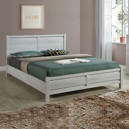 4 Pieces Bedroom Suite Natural Wood Like MDF Structure Queen Size White Ash Colour Bed, Bedside Table & Tallboy - Cosy Abode