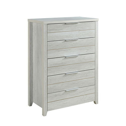 4 Pieces Bedroom Suite Natural Wood Like MDF Structure Queen Size White Ash Colour Bed, Bedside Table & Tallboy - Cosy Abode