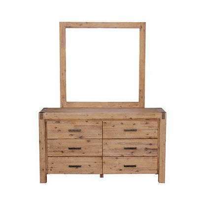 4 Pieces Bedroom Suite Queen Size Silver Brush in Acacia Wood Construction Bed, Bedside Table & Dresser - Cosy Abode