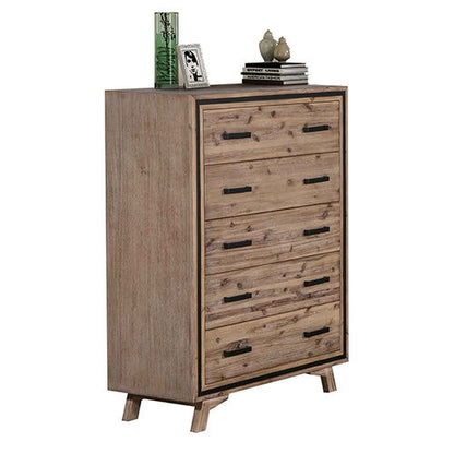 4 Pieces Bedroom Suite Queen Size Silver Brush in Acacia Wood Construction Bed, Bedside Table & Tallboy - Cosy Abode