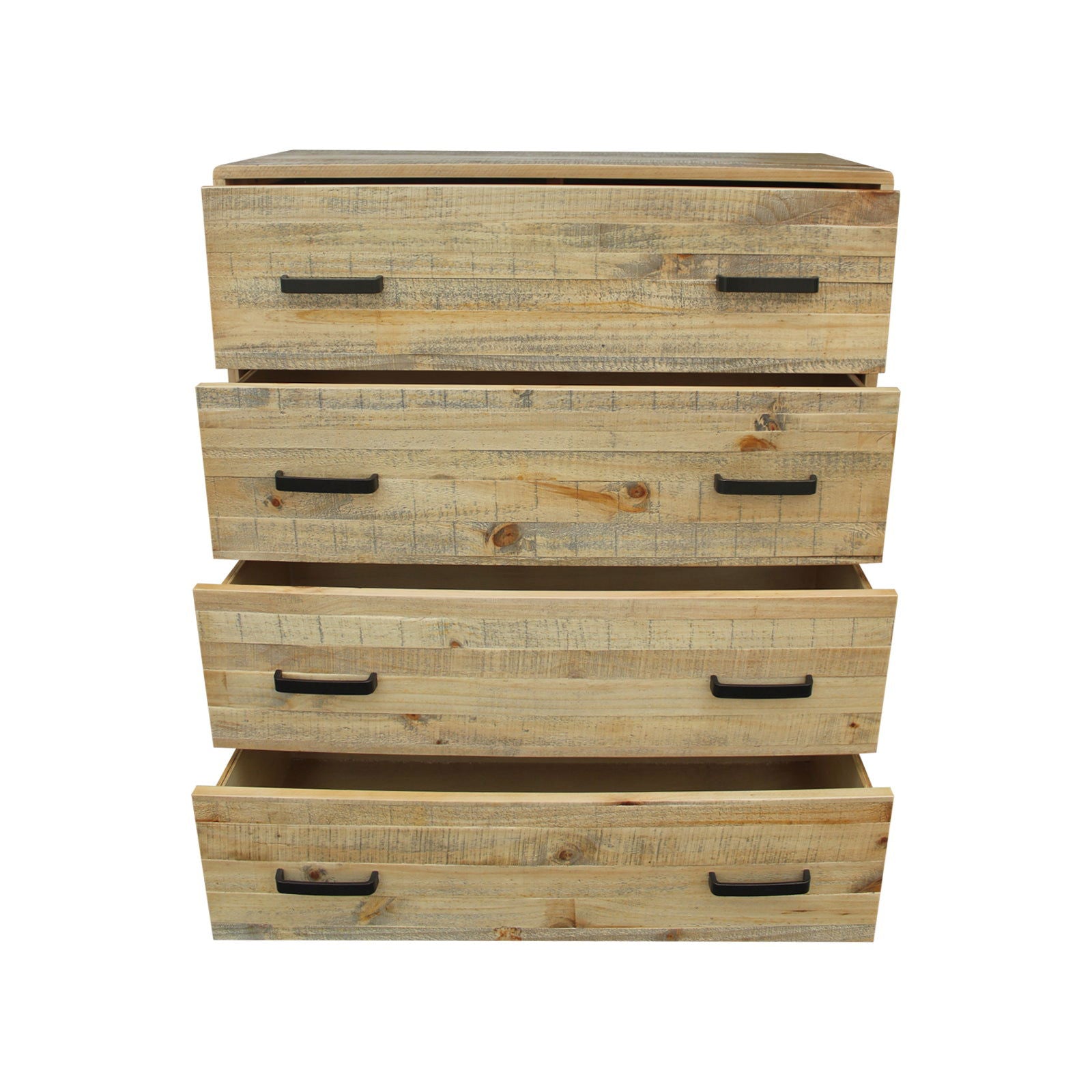 4 Pieces Bedroom Suite Queen Size in Solid Wood Antique Design Light Brown Bed, Bedside Table & Tallboy - Cosy Abode