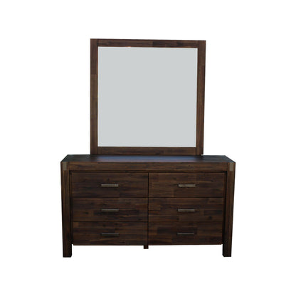 4 Pieces Bedroom Suite in Solid Wood Veneered Acacia Construction Timber Slat Double Size Chocolate Colour Bed, Bedside Table & Dresser - Cosy Abode