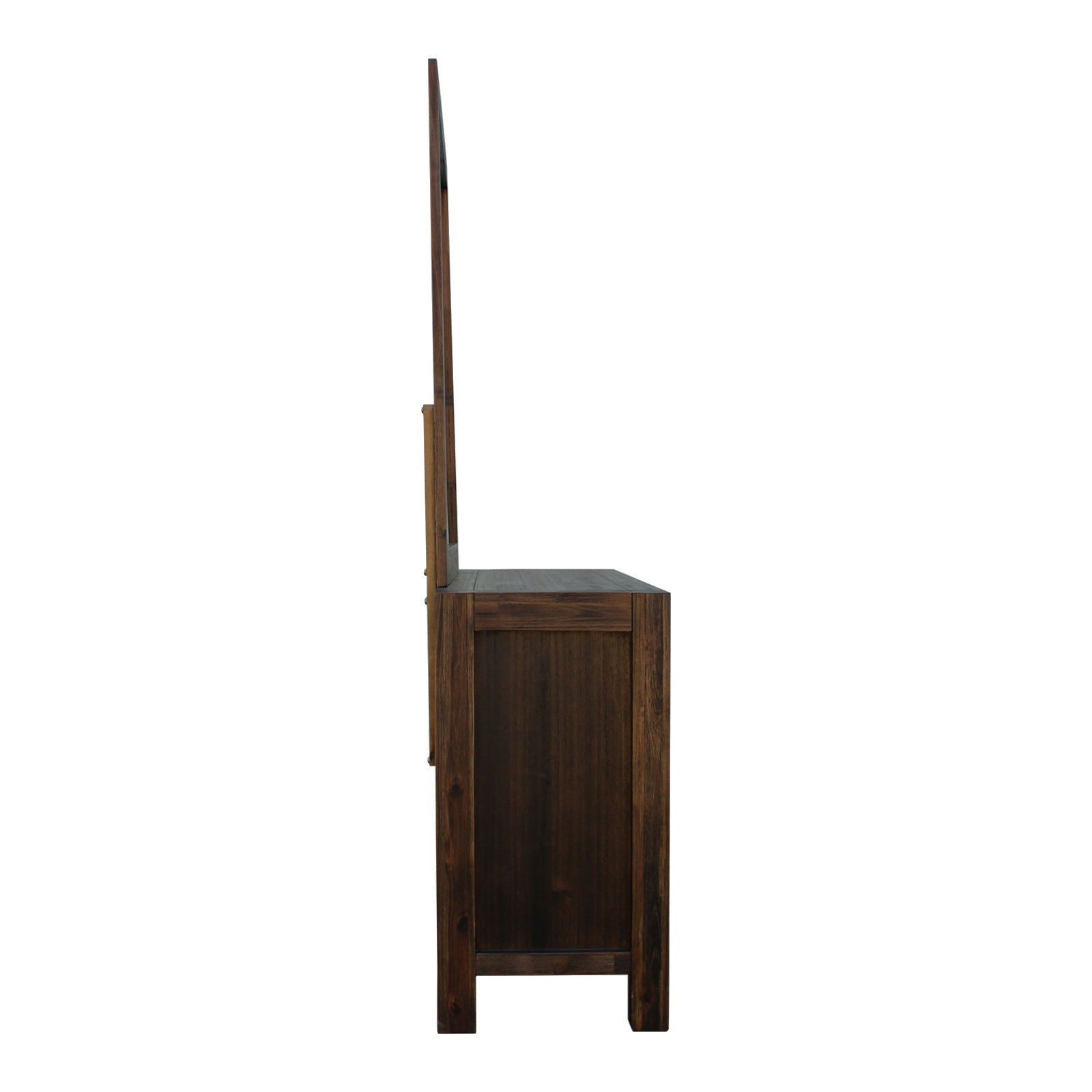 4 Pieces Bedroom Suite in Solid Wood Veneered Acacia Construction Timber Slat Double Size Chocolate Colour Bed, Bedside Table & Dresser - Cosy Abode