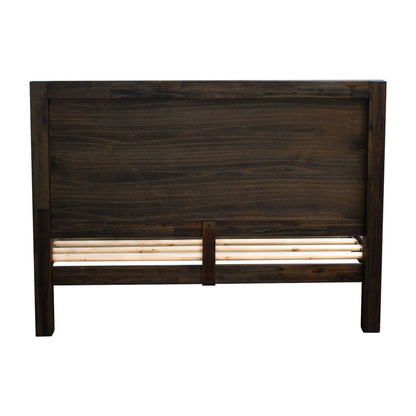 4 Pieces Bedroom Suite in Solid Wood Veneered Acacia Construction Timber Slat Double Size Chocolate Colour Bed, Bedside Table & Tallboy - Cosy Abode