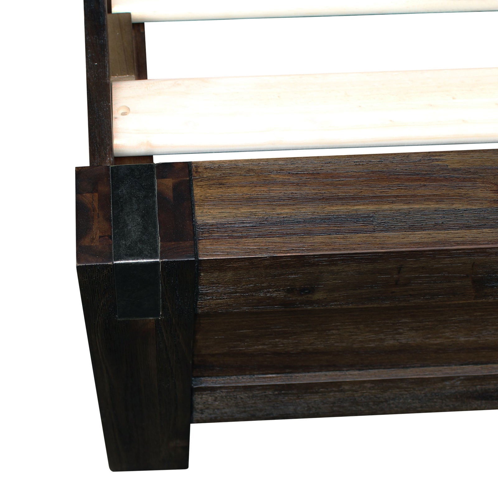 4 Pieces Bedroom Suite in Solid Wood Veneered Acacia Construction Timber Slat Double Size Chocolate Colour Bed, Bedside Table & Tallboy - Cosy Abode