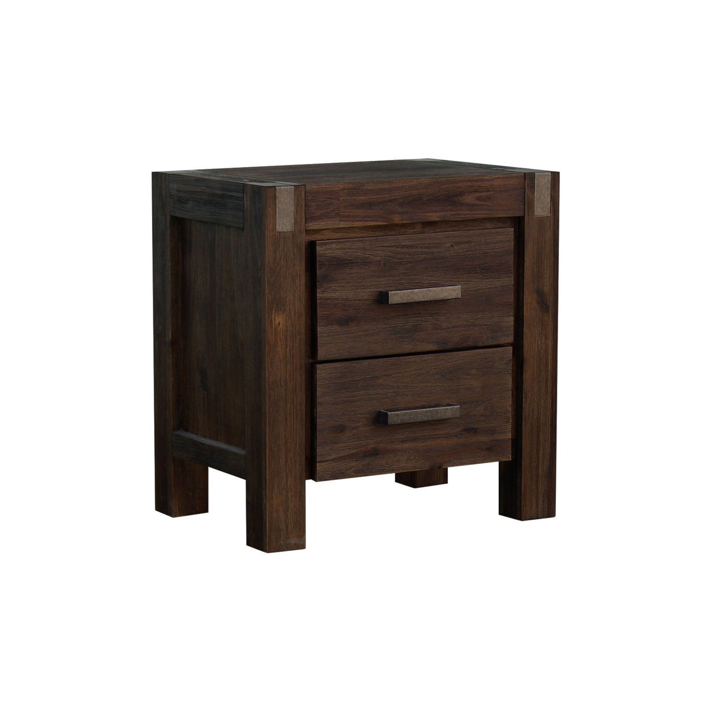 4 Pieces Bedroom Suite in Solid Wood Veneered Acacia Construction Timber Slat Double Size Chocolate Colour Bed, Bedside Table & Tallboy - Cosy Abode