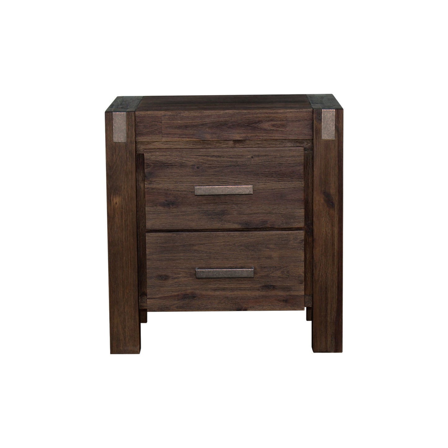 4 Pieces Bedroom Suite in Solid Wood Veneered Acacia Construction Timber Slat Double Size Chocolate Colour Bed, Bedside Table & Tallboy - Cosy Abode