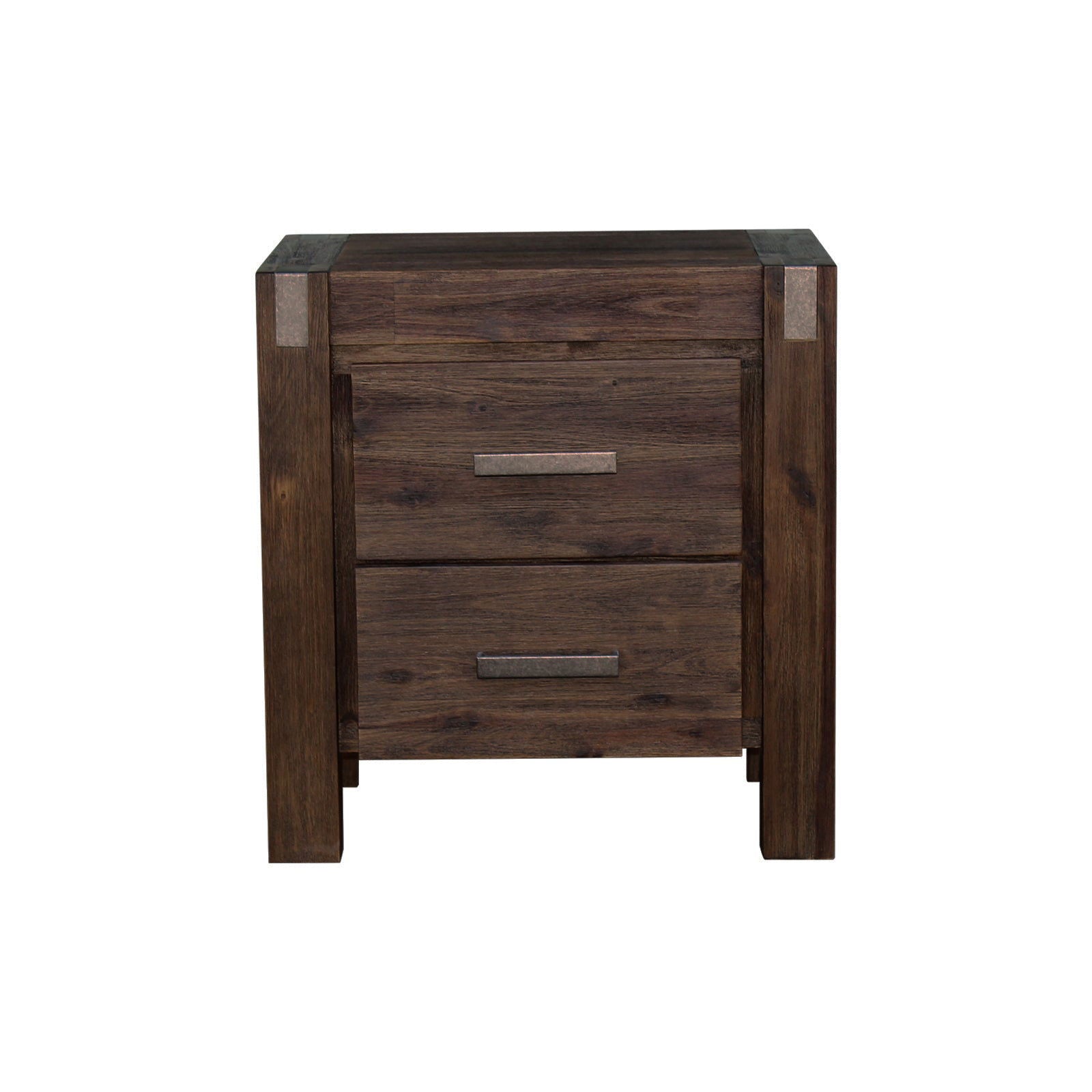 4 Pieces Bedroom Suite in Solid Wood Veneered Acacia Construction Timber Slat Double Size Chocolate Colour Bed, Bedside Table & Tallboy - Cosy Abode