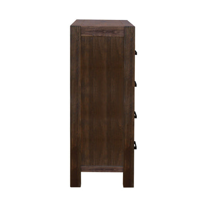4 Pieces Bedroom Suite in Solid Wood Veneered Acacia Construction Timber Slat Double Size Chocolate Colour Bed, Bedside Table & Tallboy - Cosy Abode