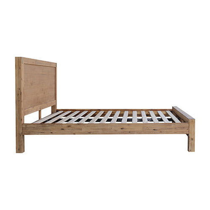 4 Pieces Bedroom Suite in Solid Wood Veneered Acacia Construction Timber Slat Double Size Oak Colour Bed, Bedside Table & Tallboy - Cosy Abode