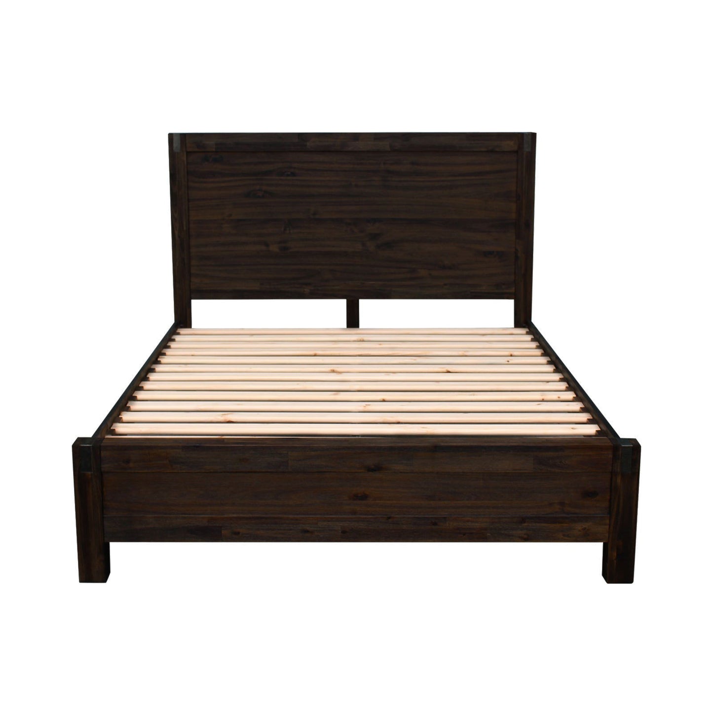 4 Pieces Bedroom Suite in Solid Wood Veneered Acacia Construction Timber Slat King Size Chocolate Colour Bed, Bedside Table & Dresser - Cosy Abode