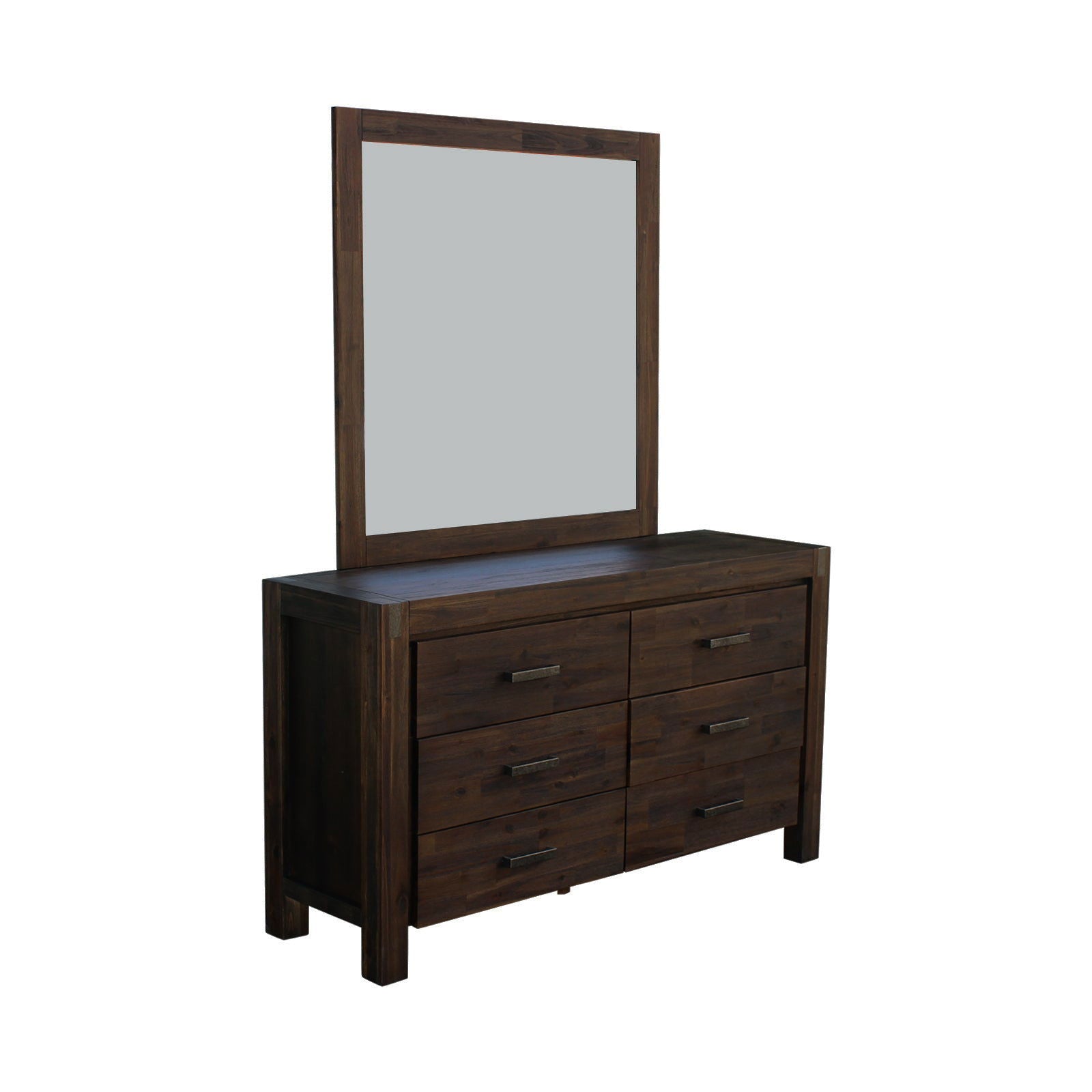 4 Pieces Bedroom Suite in Solid Wood Veneered Acacia Construction Timber Slat Queen Size Chocolate Colour Bed, Bedside Table & Dresser - Cosy Abode
