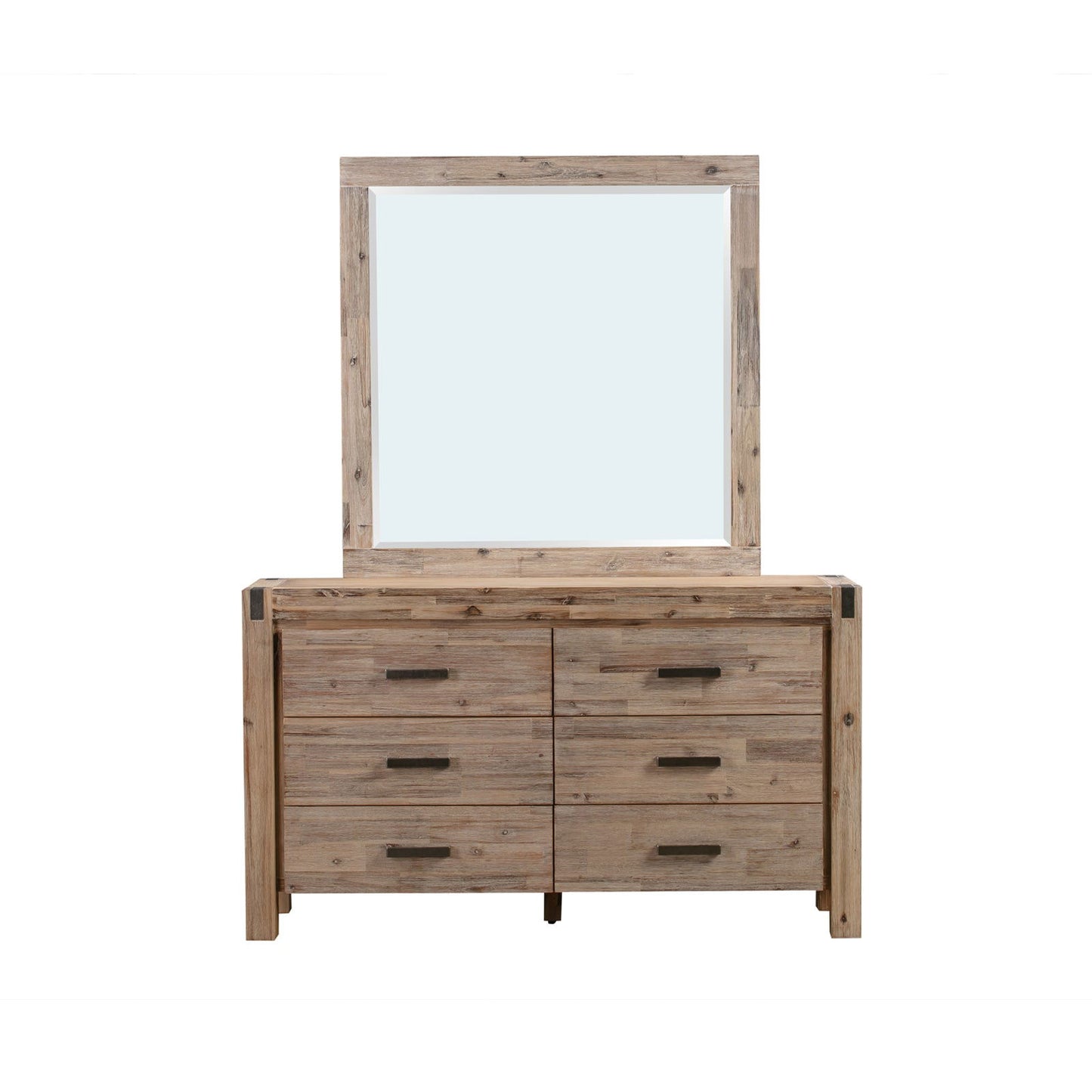4 Pieces Bedroom Suite in Solid Wood Veneered Acacia Construction Timber Slat Queen Size Oak Colour Bed, Bedside Table & Dresser - Cosy Abode