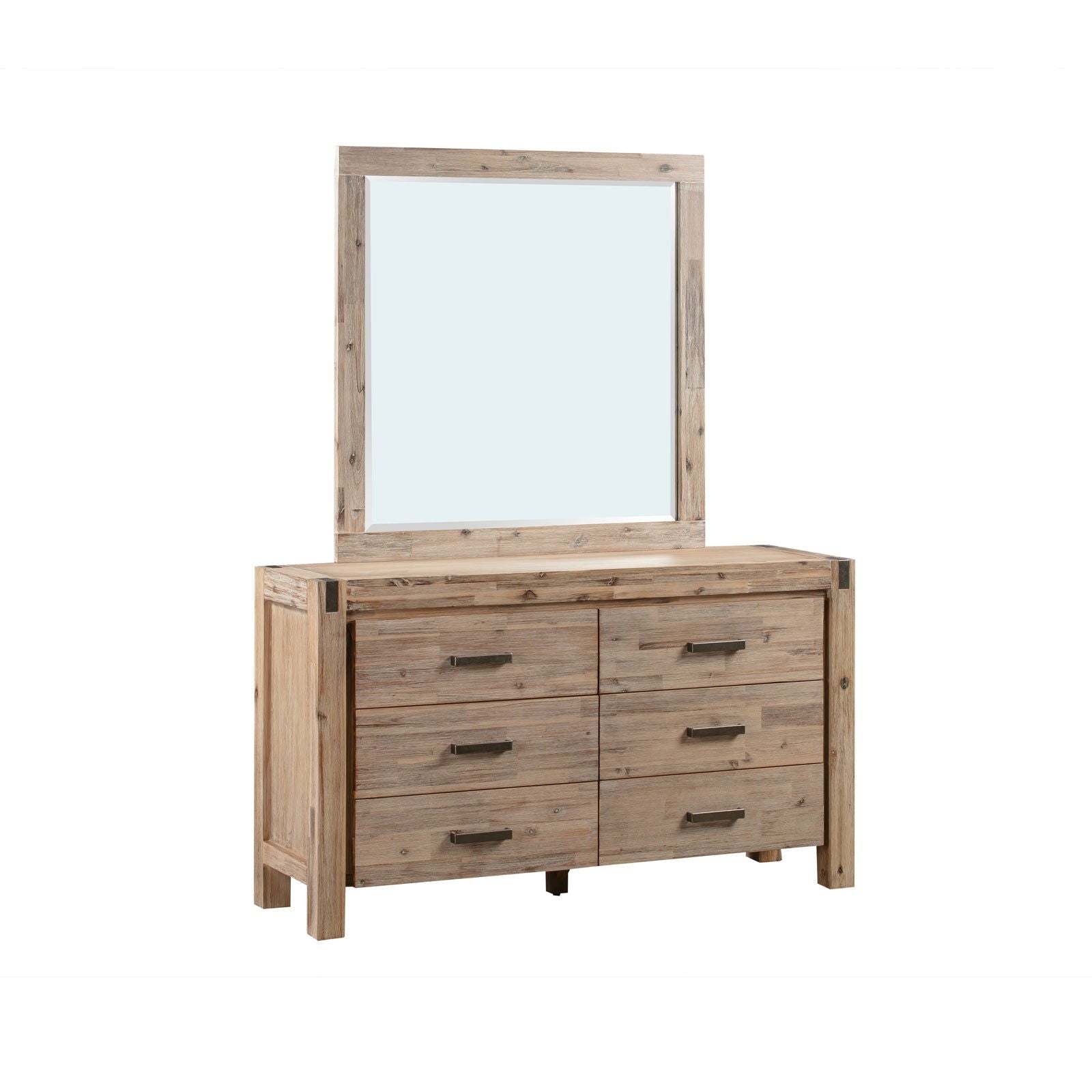 4 Pieces Bedroom Suite in Solid Wood Veneered Acacia Construction Timber Slat Queen Size Oak Colour Bed, Bedside Table & Dresser - Cosy Abode