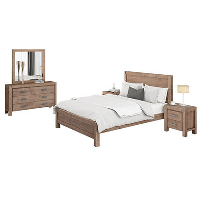 4 Pieces Bedroom Suite in Solid Wood Veneered Acacia Construction Timber Slat Single Size Oak Colour Bed, Bedside Table & Dresser - Cosy Abode
