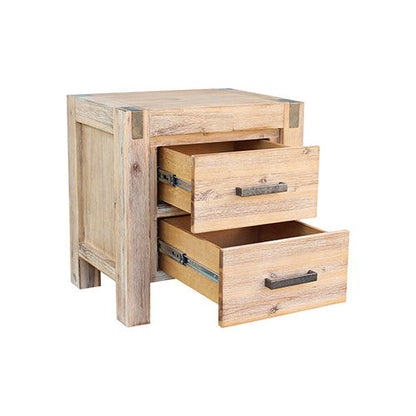 4 Pieces Bedroom Suite in Solid Wood Veneered Acacia Construction Timber Slat Single Size Oak Colour Bed, Bedside Table & Tallboy - Cosy Abode