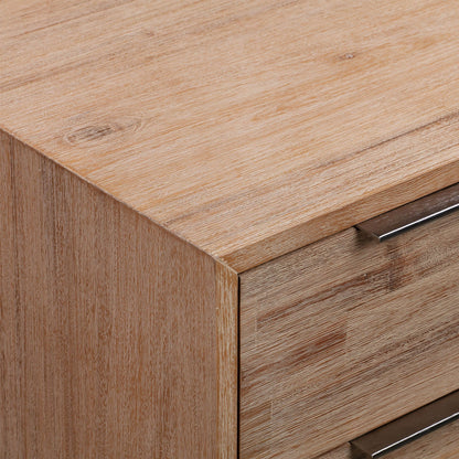 4 Pieces Bedroom Suite made in Solid Wood Acacia Veneered King Size Oak Colour 1X Bed, 2X Bedside Table & 1X Tallboy - Cosy Abode