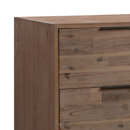 4 Pieces Bedroom Suite made in Solid Wood Acacia Veneered King Size Oak Colour 1X Bed, 2X Bedside Table & 1X Tallboy - Cosy Abode