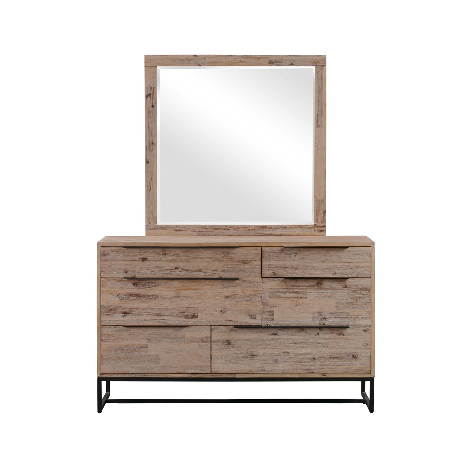 4 Pieces Bedroom Suite made in Solid Wood Acacia Veneered King Size Oak Colour Bed, Bedside Table & Dresser - Cosy Abode