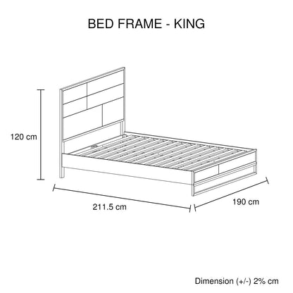 4 Pieces Bedroom Suite made in Solid Wood Acacia Veneered King Size Oak Colour Bed, Bedside Table & Dresser - Cosy Abode