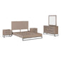 4 Pieces Bedroom Suite made in Solid Wood Acacia Veneered Queen Size Oak Colour Bed, Bedside Table & Dresser - Cosy Abode