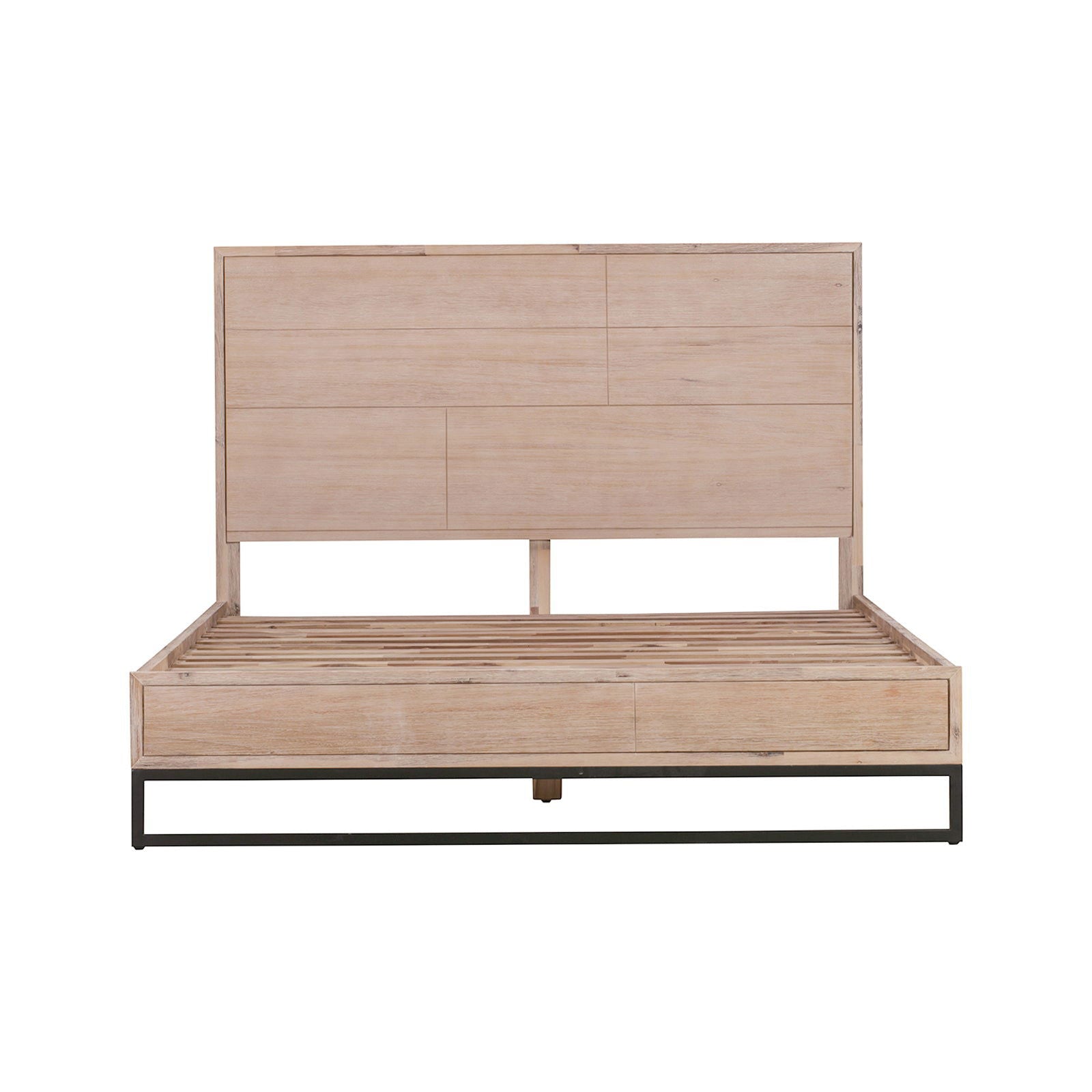 4 Pieces Bedroom Suite made in Solid Wood Acacia Veneered Queen Size Oak Colour Bed, Bedside Table & Dresser - Cosy Abode
