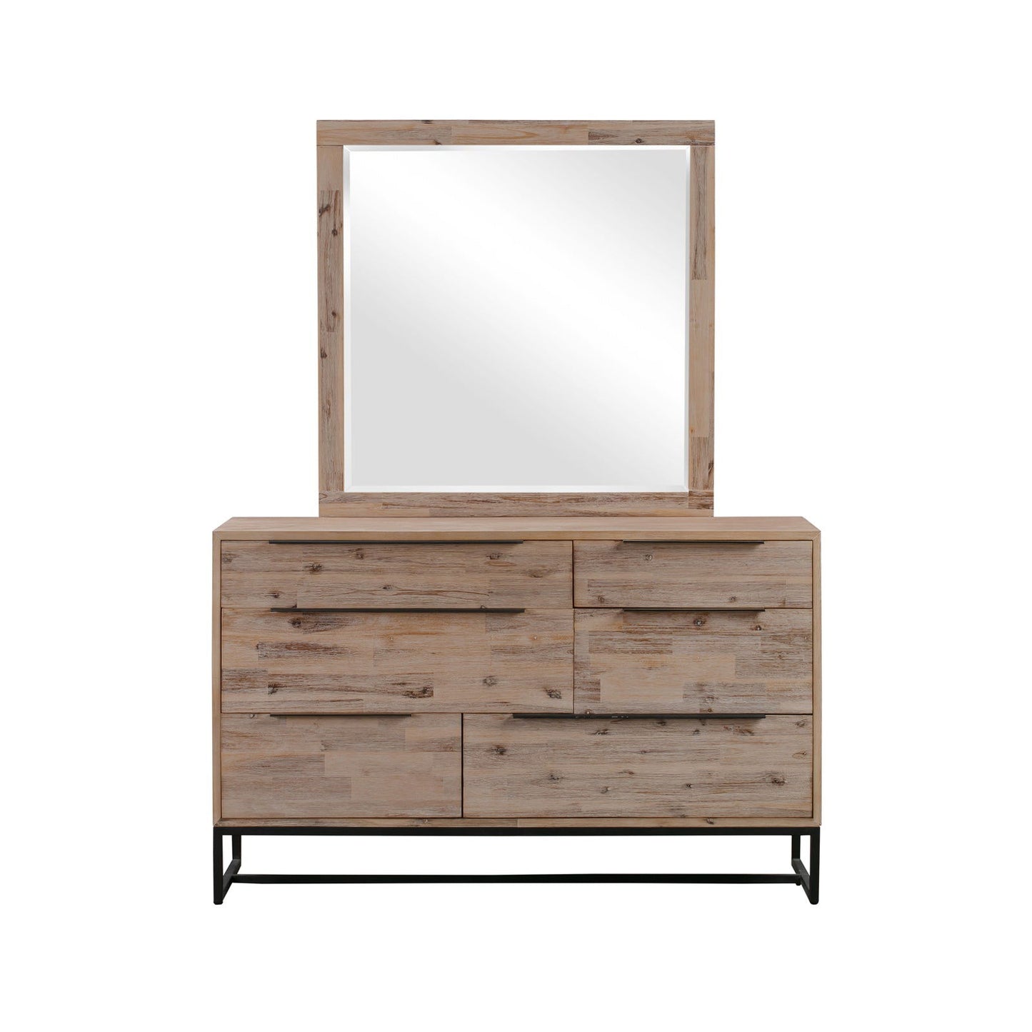 4 Pieces Bedroom Suite made in Solid Wood Acacia Veneered Queen Size Oak Colour Bed, Bedside Table & Dresser - Cosy Abode