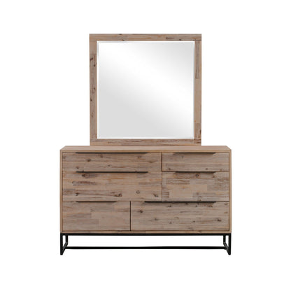 4 Pieces Bedroom Suite made in Solid Wood Acacia Veneered Queen Size Oak Colour Bed, Bedside Table & Dresser - Cosy Abode