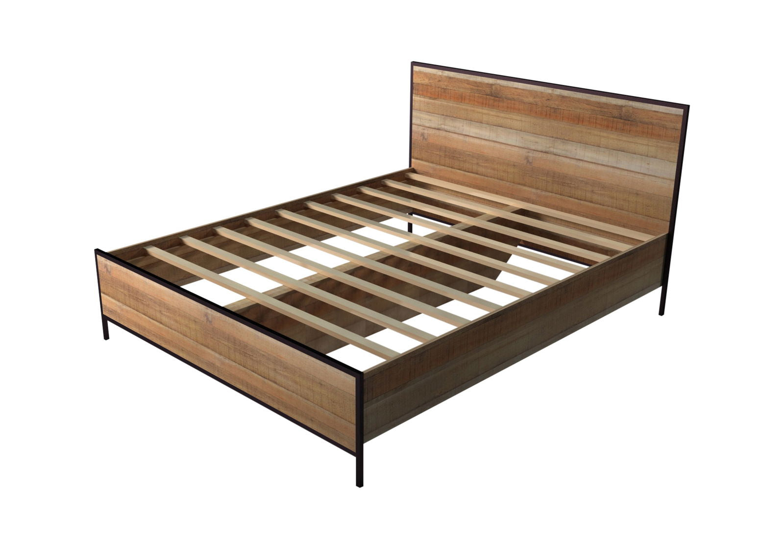 4 Pieces Bedroom Suite with Particle Board Contraction and Metal Legs Queen Size Oak Colour Bed, Bedside Table & Tallboy - Cosy Abode