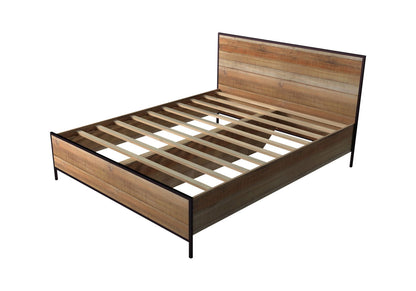 4 Pieces Bedroom Suite with Particle Board Contraction and Metal Legs Queen Size Oak Colour Bed, Bedside Table & Tallboy - Cosy Abode